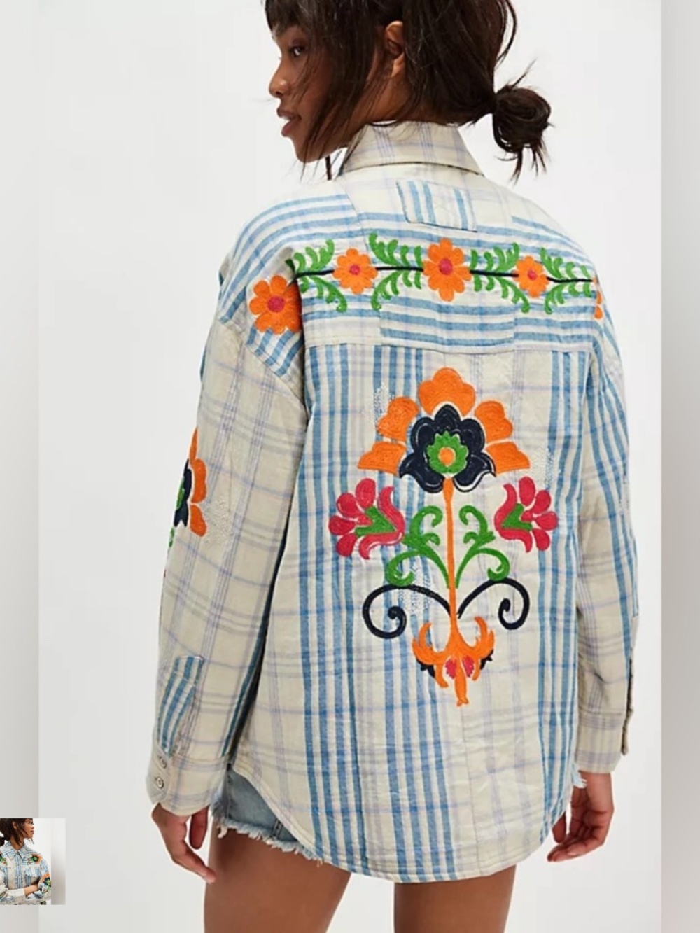 Free People Embroidered Sashiko Shirt. Sz L - Picture 2 of 4